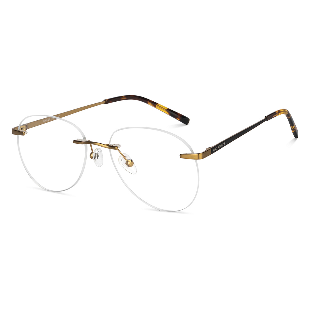 Vincent Chase Online Gold Rimless Aviator right side