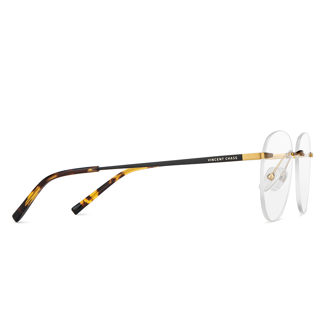 Vincent Chase Online Gold Rimless Aviator left side