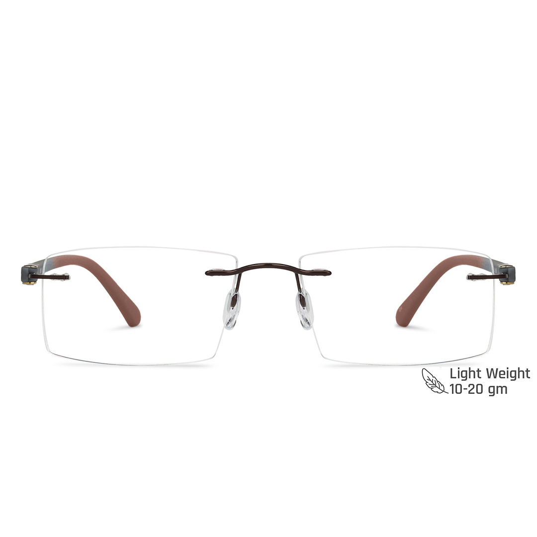 Buy Brown Grey Rimless Rectangle Bolt Air Fusion B-002 Eyeglasses at ...