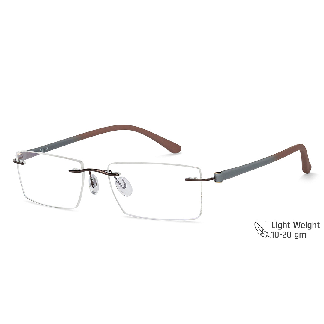 Buy Brown Grey Rimless Rectangle Bolt Air Fusion B-003 Eyeglasses at ...