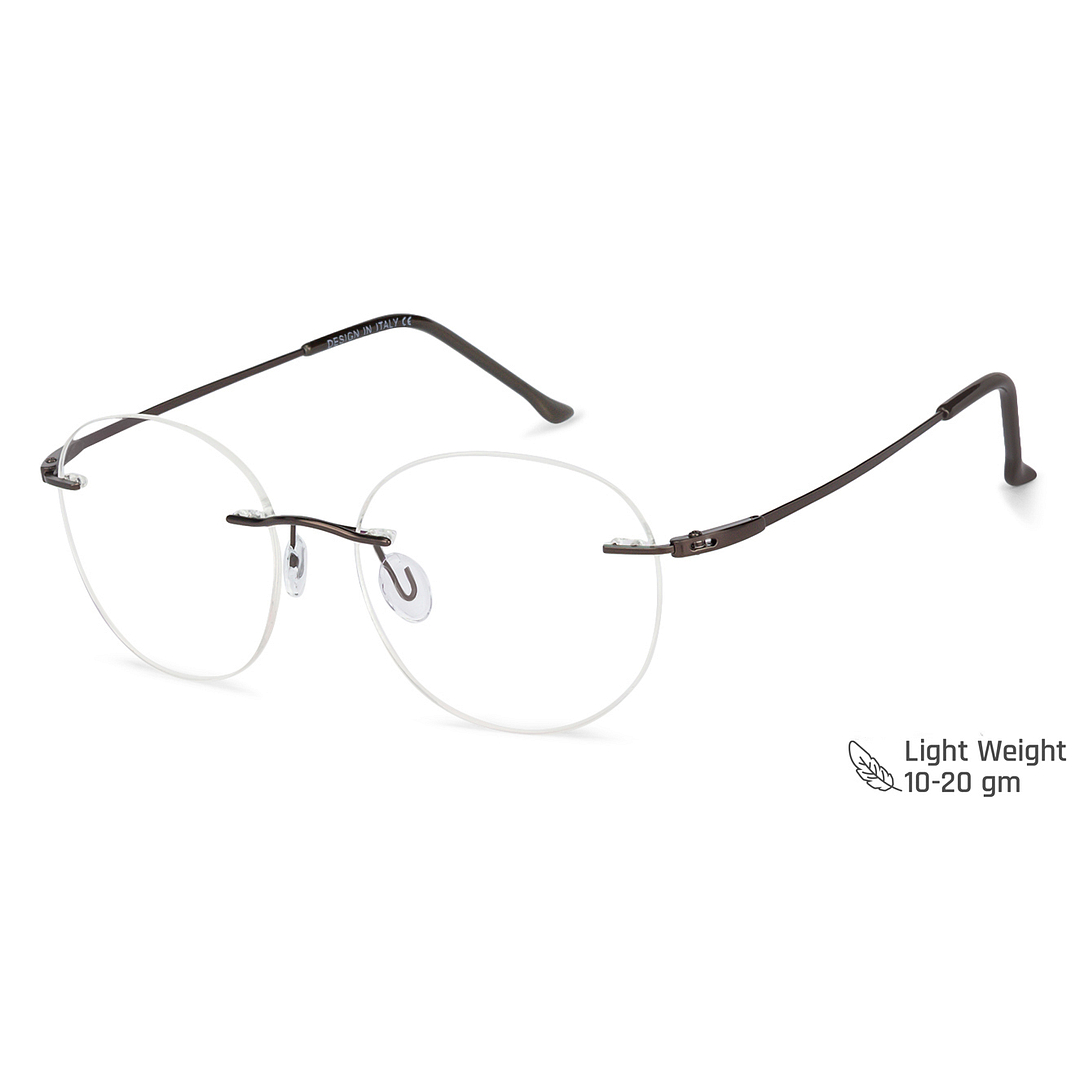 Buy Brown Rimless Round Vincent Chase SLEEK STEEL E002 Eyeglasses at ...