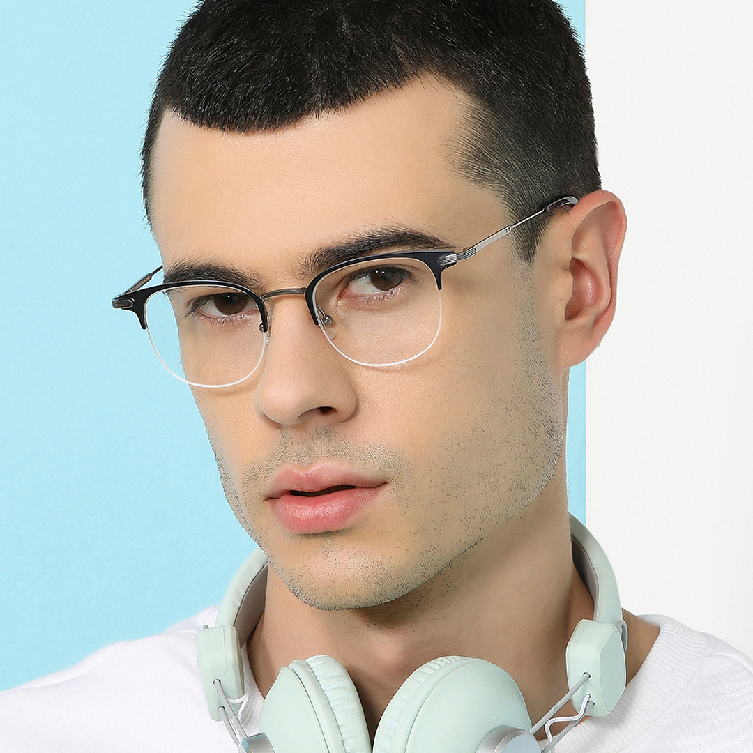 Buy Blue Block Phone Computer Glasses Blue Gunmetal Half Rim Clubmaster ...