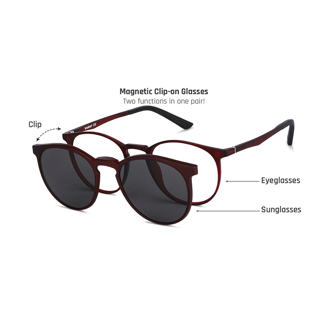 Maroon Black Full Rim Round Lenskart Air Switch LA E11414-C3 Clip On ...