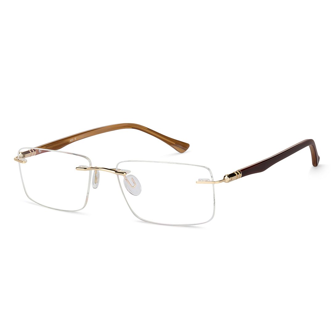 Buy Gold Brown Rimless Rectangle Solid Lumineers 001-C4 Eyeglasses at ...