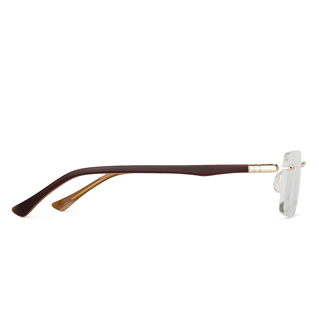 Buy Gold Brown Rimless Rectangle Solid Lumineers 001-C4 Eyeglasses at ...