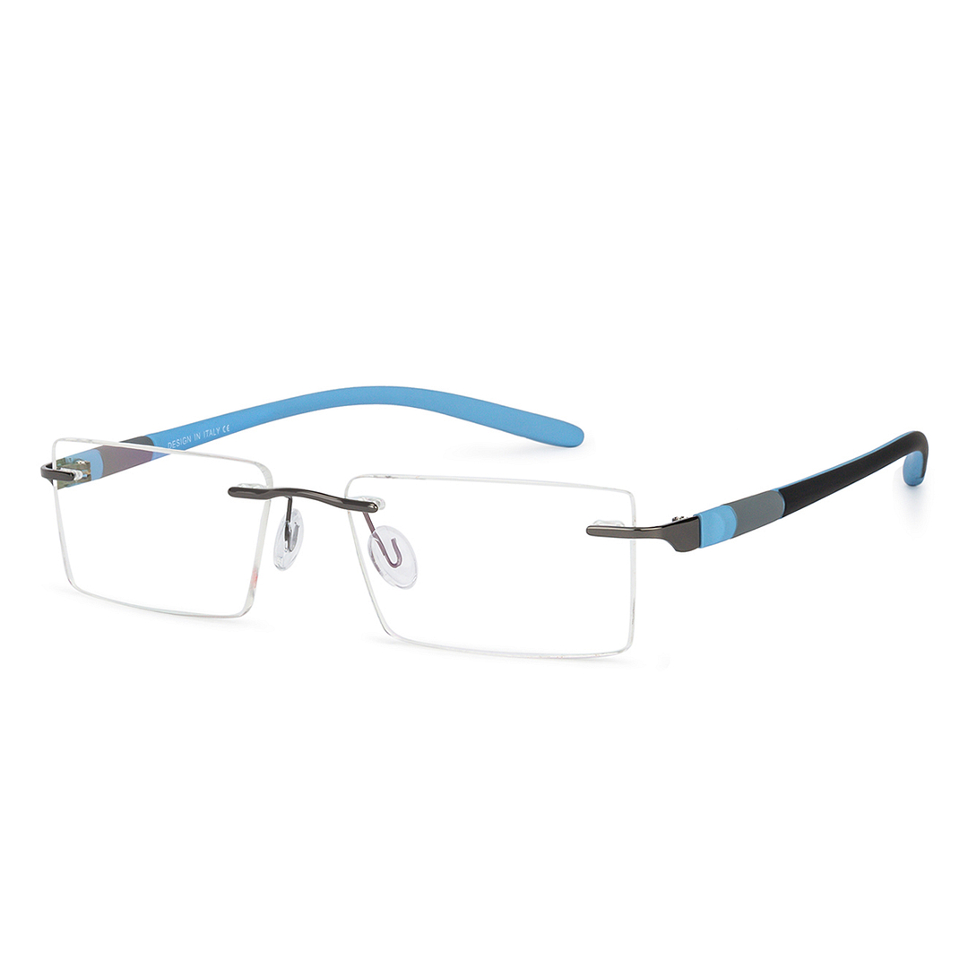 Buy Gunmetal Black Sky Blue Rimless Rectangle Vincent Chase SLEEK STEEL ...