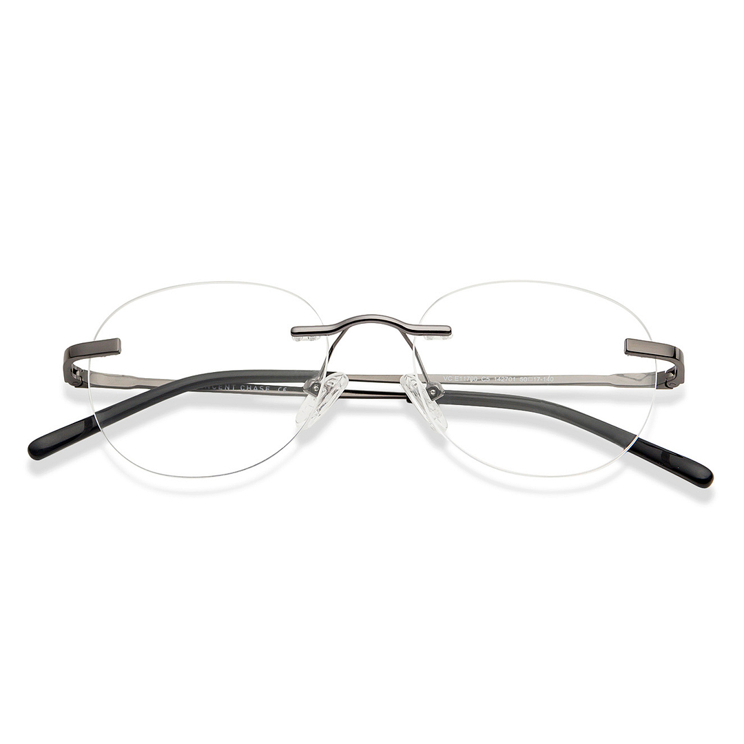 Buy Gunmetal Black Rimless Round Vincent Chase SLEEK STEEL VC E11790 ...