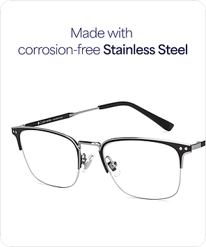 ●E & J Buy Silver Black Half Rim Rectangle John Jacobs Supreme Steel JJ