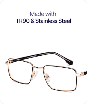 Buy Gold Black Full Rim Rectangle Vincent Chase Classic Metal