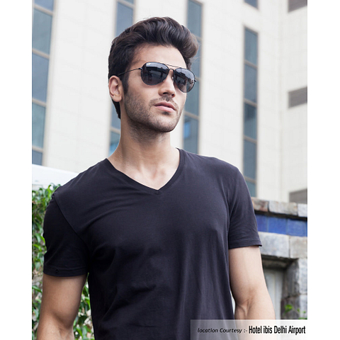 BRANDED Black Full Rim Aviator left side