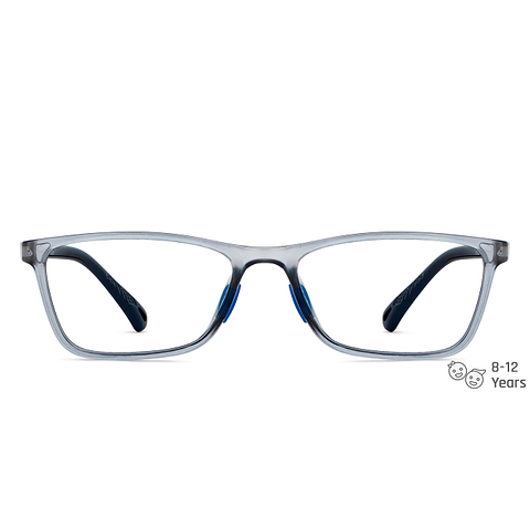 Hooper Computer Glasses Blue-Block Kids Computer Glasses: Matte Grey Transparent Blue Full Rim Rectangle Kids  8-12 yrs  Hooper Astra Hooper-C3 left side