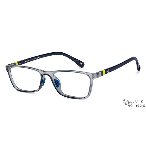 Hooper Screen Glasses Blue-Block Kids Computer Glasses: Matte Grey Transparent Blue Full Rim Rectangle Kids  8-12 yrs  Hooper TR Essentials Hooper-C3 right side