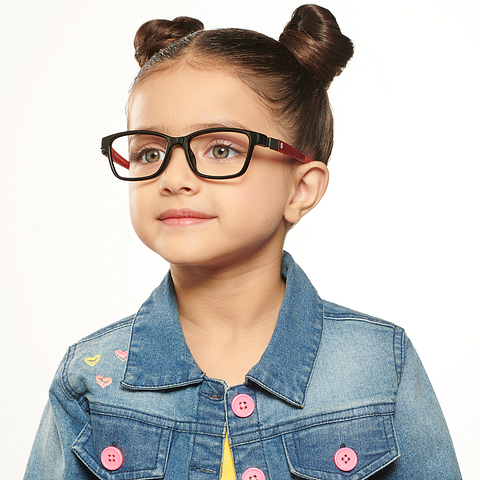 Hooper Screen Glasses Blue Block Phone  Computer Glasses: Black Red Full Rim Rectangle Kids 5-8 yrs Computer Glasses HP D10038M-C2 left side