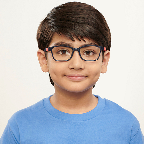Hooper Screen Glasses Blue Block Phone  Computer Glasses: Blue Red Blue Full Rim Rectangle Kids 8-12 yrs Computer Glasses HP D10038L-C1 left side