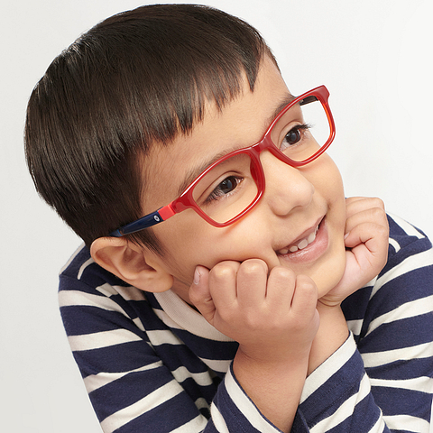 Hooper Screen Glasses Blue Block Phone  Computer Glasses: Red Full Rim Rectangle Kids 5-8 yrs Hooper HP D10038M-C3 left side