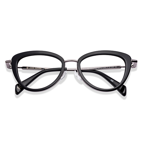 John Jacobs Dark Gunmetal Full Rim Cat Eye left side
