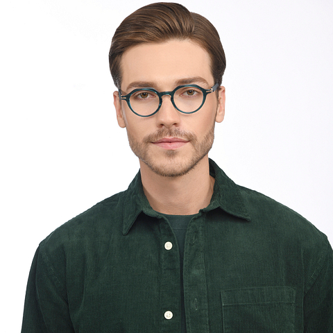 John Jacobs Screen Glasses Blue Block Phone   Computer Glasses: Gold Blue Full Rim Round John Jacobs Computer Glasses JJ E15780-C2 left side