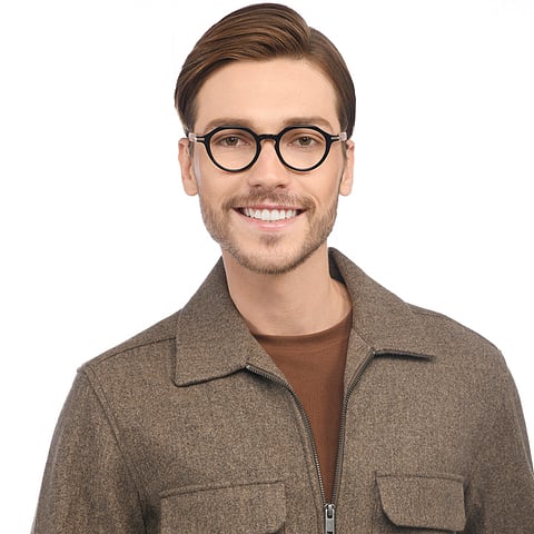 John Jacobs Screen Glasses Blue Block Phone   Computer Glasses: Gold Transparent Full Rim Round John Jacobs Computer Glasses JJ E15780-C1 left side