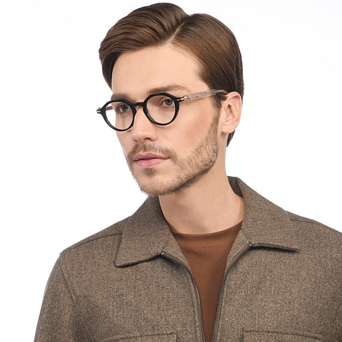 John Jacobs Screen Glasses Blue Block Phone   Computer Glasses: Gold Transparent Full Rim Round John Jacobs Computer Glasses JJ E15780-C1 right side