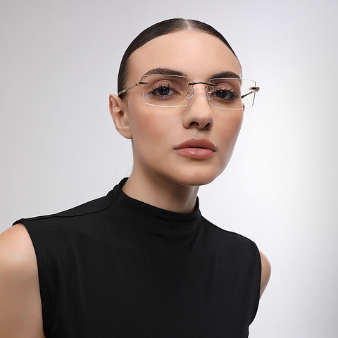 John Jacobs Online Gold Rimless Rectangle left side