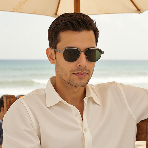 John Jacobs Gunmetal Full Rim Geometric left side