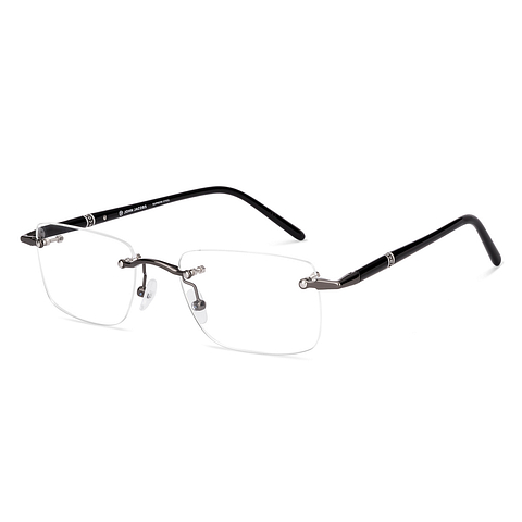 John Jacobs Gunmetal Rimless Rectangle left side