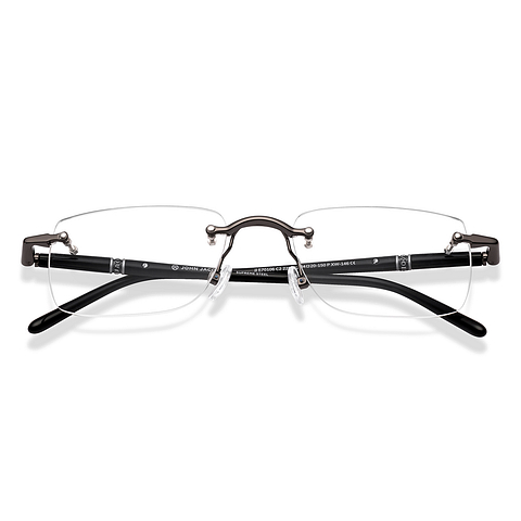 John Jacobs Gunmetal Rimless Rectangle left side