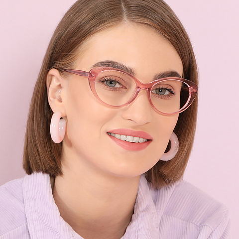 John Jacobs Online Pink Transparent Full Rim Cat Eye left side