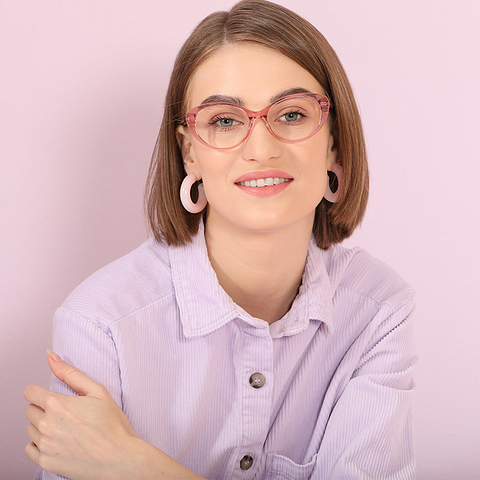John Jacobs Online Pink Transparent Full Rim Cat Eye left side