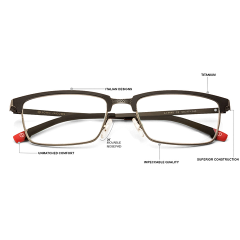 John Jacobs Online Pro Titanium Black Half Rim Rectangle left side