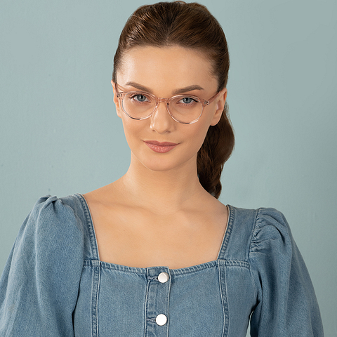 John Jacobs Screen Glasses Pink Transparent Full Rim Round left side