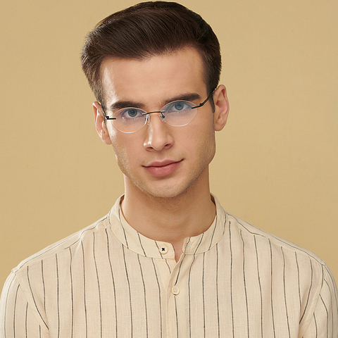 John Jacobs Online Dark Gunmetal Rimless Round right side