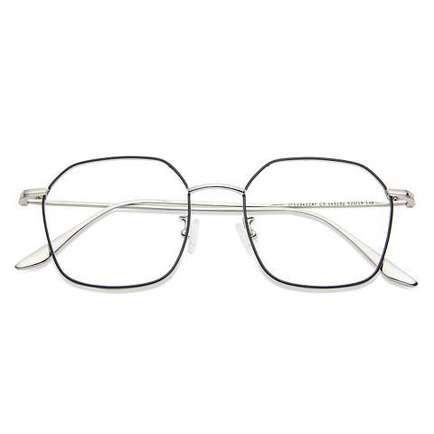 John Jacobs Silver Black Full Rim Hexagonal left side