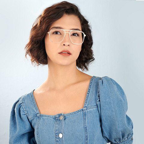 Lenskart Air Screen Glasses Crystal Transparent Full Rim Square left side