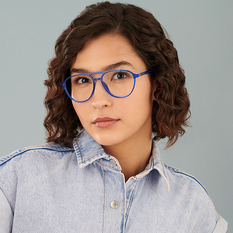 Lenskart Air Screen Glasses Blue Transparent Full Rim Aviator left side