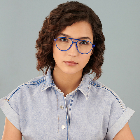 Lenskart Air Screen Glasses Blue Transparent Full Rim Aviator right side