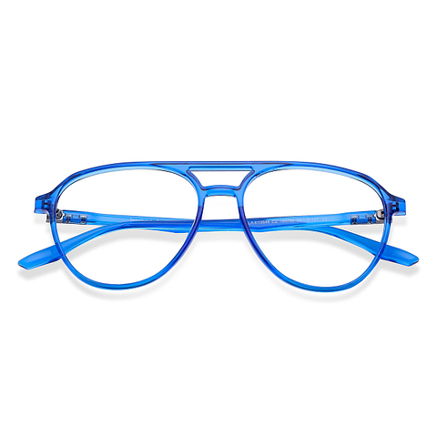 Lenskart Air Screen Glasses Blue Transparent Full Rim Aviator left side