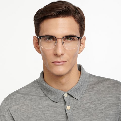 Lenskart Air Online Black Silver Half Rim Square left side