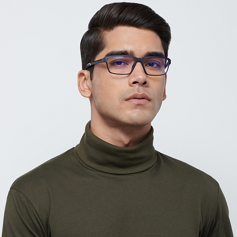 Lenskart BLU Screen Glasses Blue Block Zero Power Screen Glasses: Blue Grey Full Rim Rectangle Lenskart BLU LB E14068-C2 right side