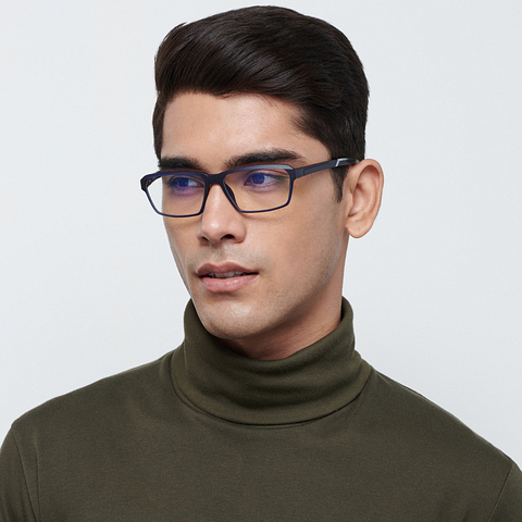 Lenskart BLU Screen Glasses Blue Block Zero Power Screen Glasses: Blue Grey Full Rim Rectangle Lenskart BLU LB E14068-C2 left side