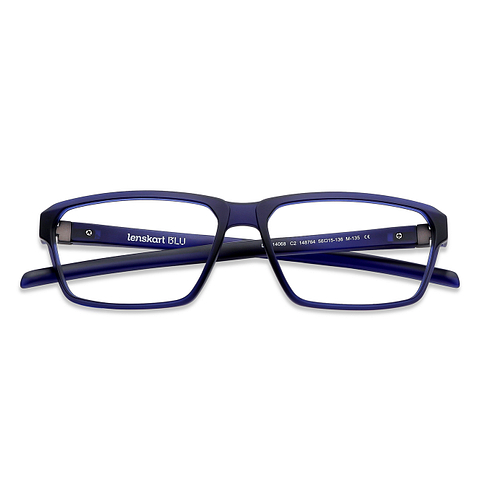 Lenskart BLU Screen Glasses Blue Block Zero Power Screen Glasses: Blue Grey Full Rim Rectangle Lenskart BLU LB E14068-C2 left side