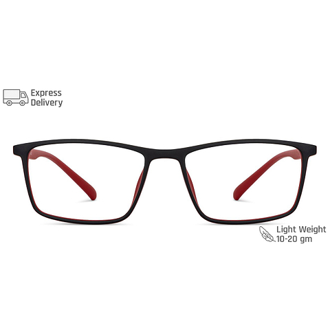 Lenskart BLU Screen Glasses Blue Block Zero Power Screen Glasses : Matte Black Red Full Rim Rectangle Lenskart Blu LB E14255-C2 right side