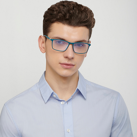 Lenskart BLU Screen Glasses Blue Block Zero Power Screen Glasses: Green Grey Full Rim Rectangle Lenskart Blu LB E14255-C5 left side