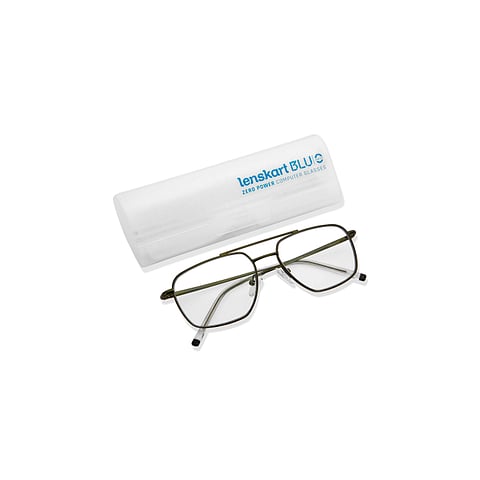 Lenskart BLU Screen Glasses Blue Block Zero Power Screen Glasses: Green Transparent Full Rim Aviator Lenskart Blu LB E14485-C3 left side
