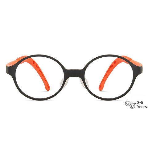 Hooper Screen Glasses Blue-Block Kids Computer Glasses: Matte Black Orange Full Rim Round Kid  2-5 yrs  Lenskart Junior LKJ E10063CE-C4 left side