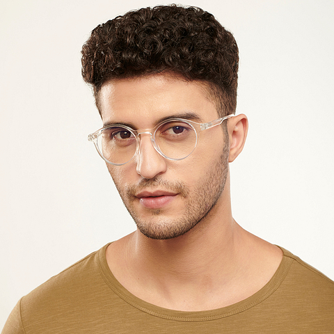 Lenskart BLU Screen Glasses Blue Block Zero Power Screen Glasses : Transparent Full Rim Round Lenskart BLU LB E14059-C4 left side
