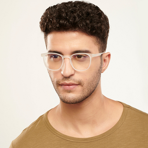Lenskart BLU Screen Glasses Blue Block Zero Power Screen Glasses:  White Full Rim Square Lenskart BLU LB E14058-C6 left side
