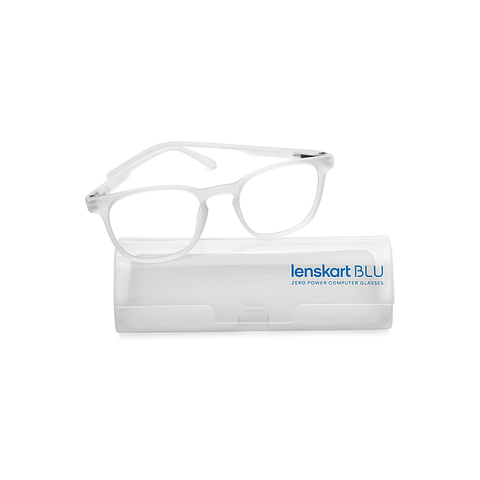 Lenskart BLU Screen Glasses Blue Block Screen Glasses: White Full Rim Wayfarer Lenskart BLU LB E14058-C6 left side Lenskart BLU Screen Glasses Blue Block Screen Glasses: White Full Rim Wayfarer Lenskart BLU LB E14058-C6 left side