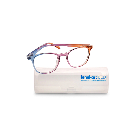 Lenskart BLU Screen Glasses Blue Block Zero Power Screen Glasses: Blue Pink Brown Full Rim Square Lenskart Blu LB E14058-C8 right side