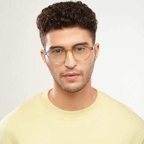 Lenskart BLU Screen Glasses Blue Block Zero Power Screen Glasses: Blue Green Pink Blue Pink Full Rim Round Lenskart Blu Glasses LB E14060-C5 left side